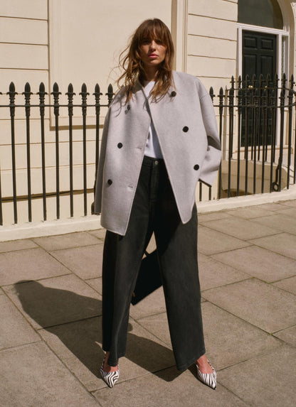 Light Grey Wool Blend Hand Finished Scarf Detail Coat