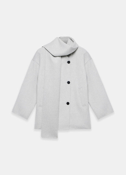 Light Grey Wool Blend Hand Finished Scarf Detail Coat