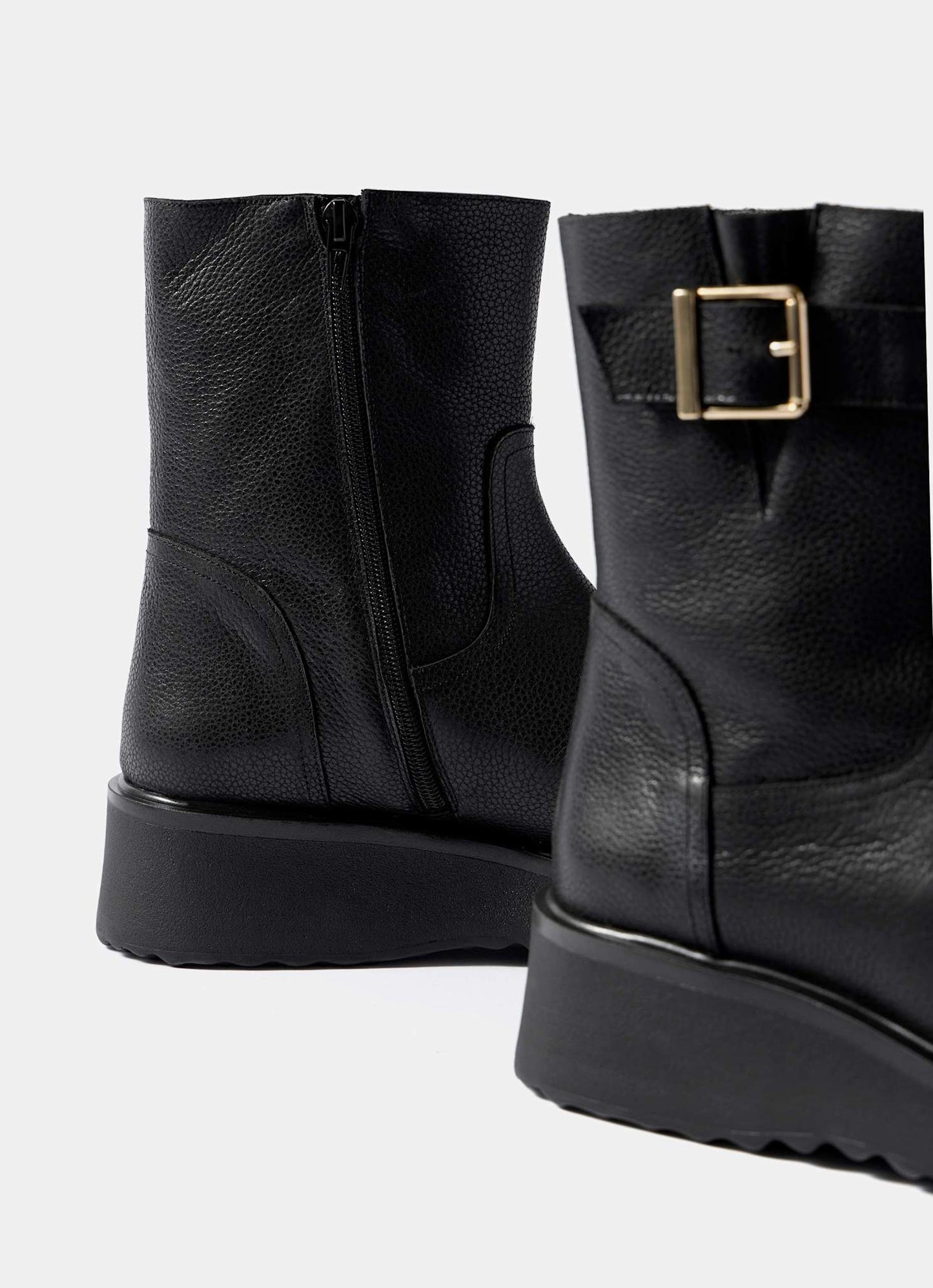 Lola Black Leather Wedge Biker Boots
