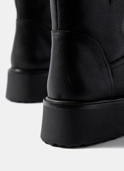 Lola Black Leather Wedge Biker Boots