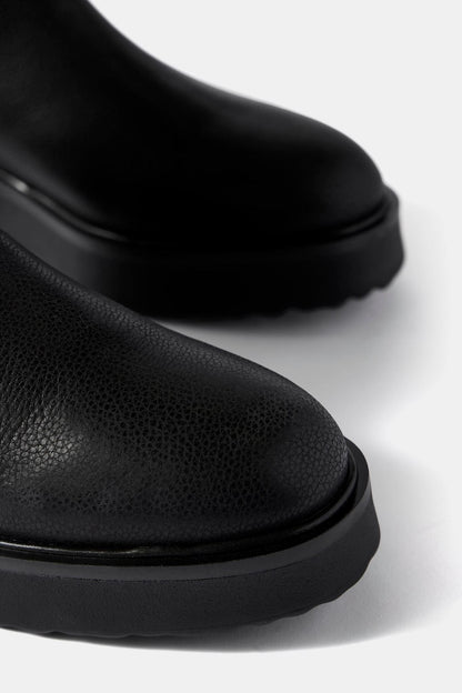 Lola Black Leather Wedge Biker Boots