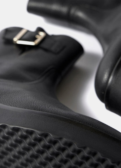 Lola Black Leather Wedge Biker Boots