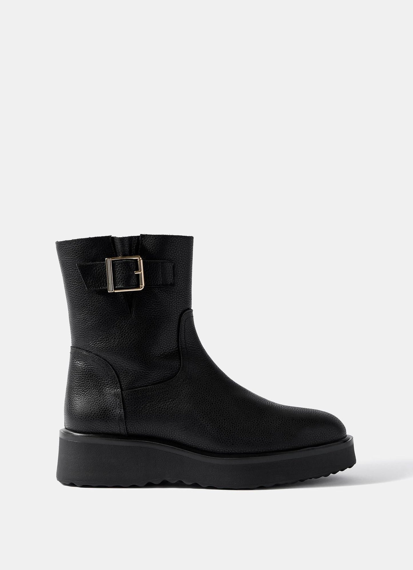 Lola Black Leather Wedge Biker Boots