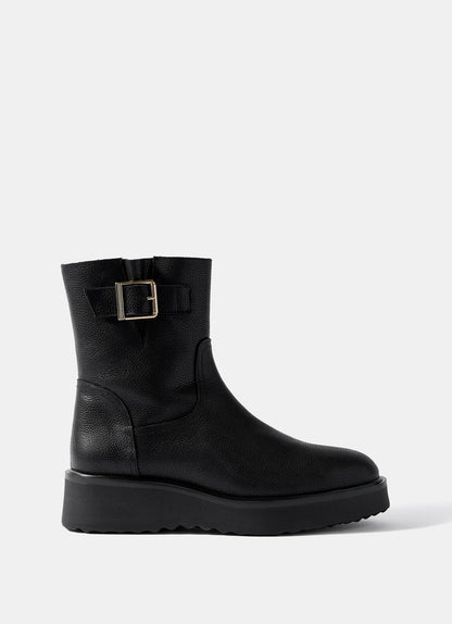 Lola Black Leather Wedge Biker Boots