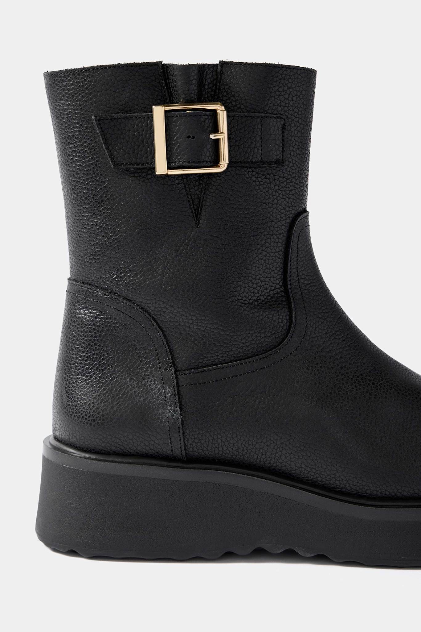 Lola Black Leather Wedge Biker Boots