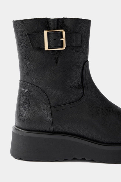 Lola Black Leather Wedge Biker Boots