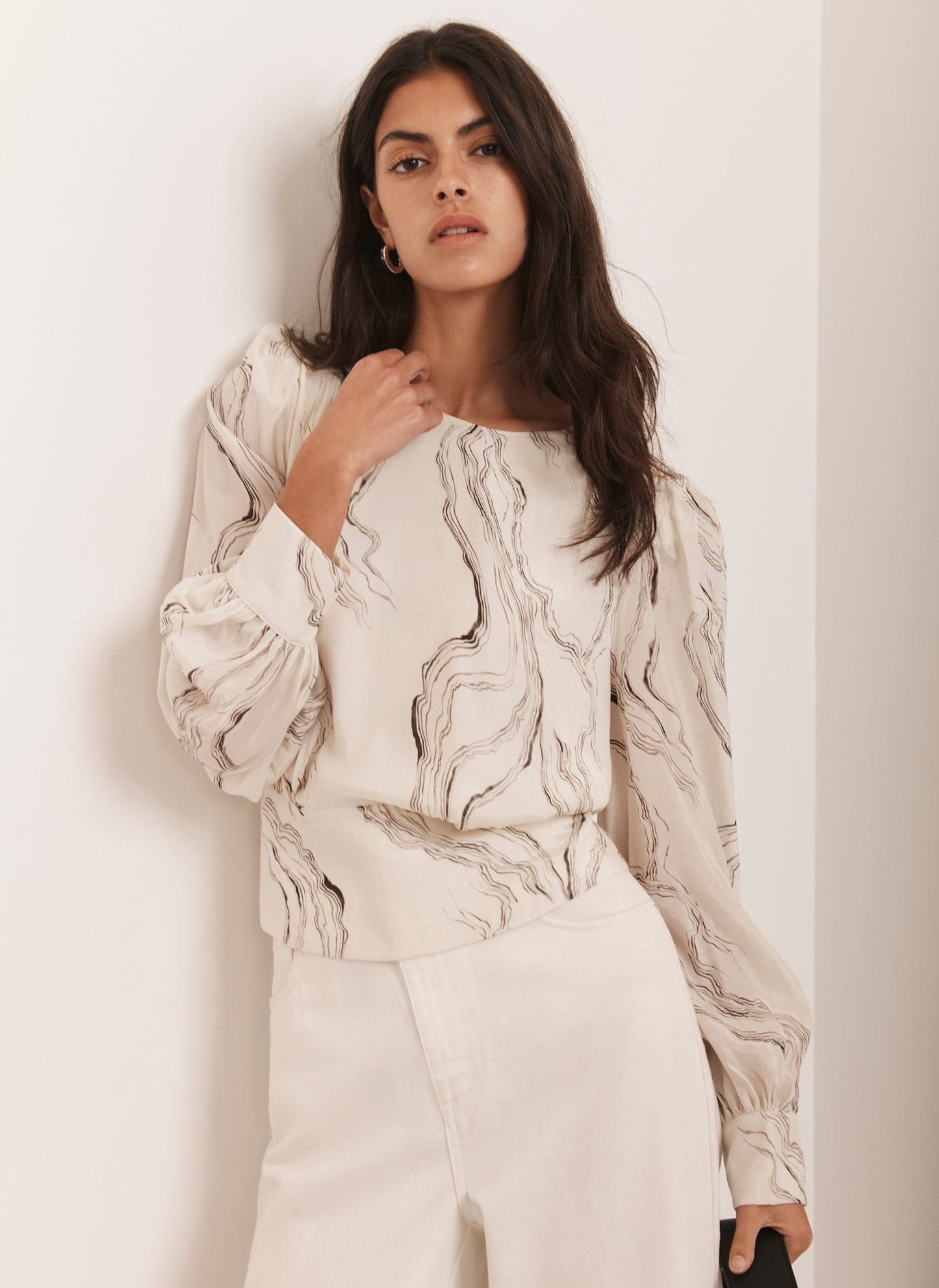 Cream Marble Print Blouse