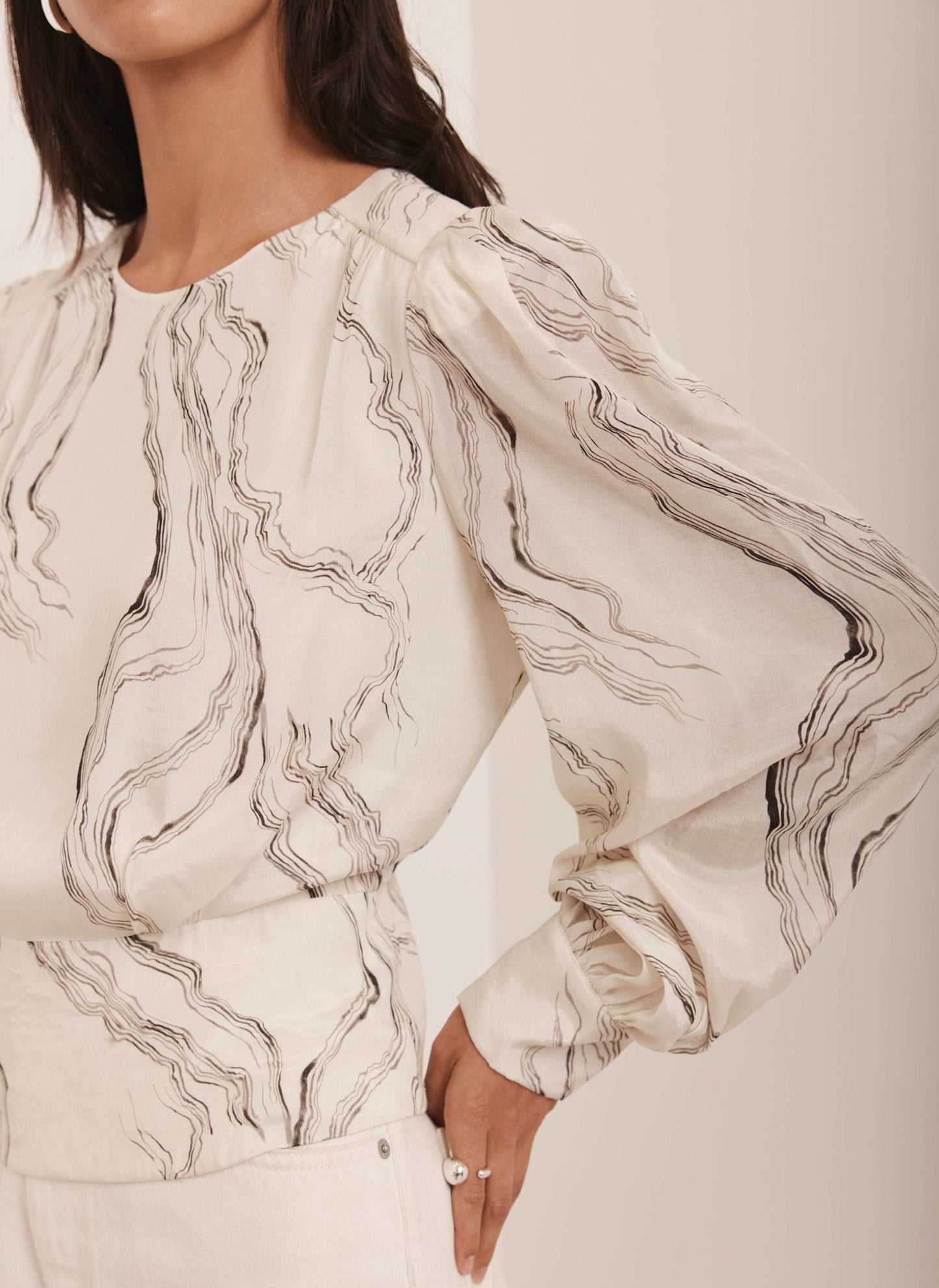 Cream Marble Print Blouse