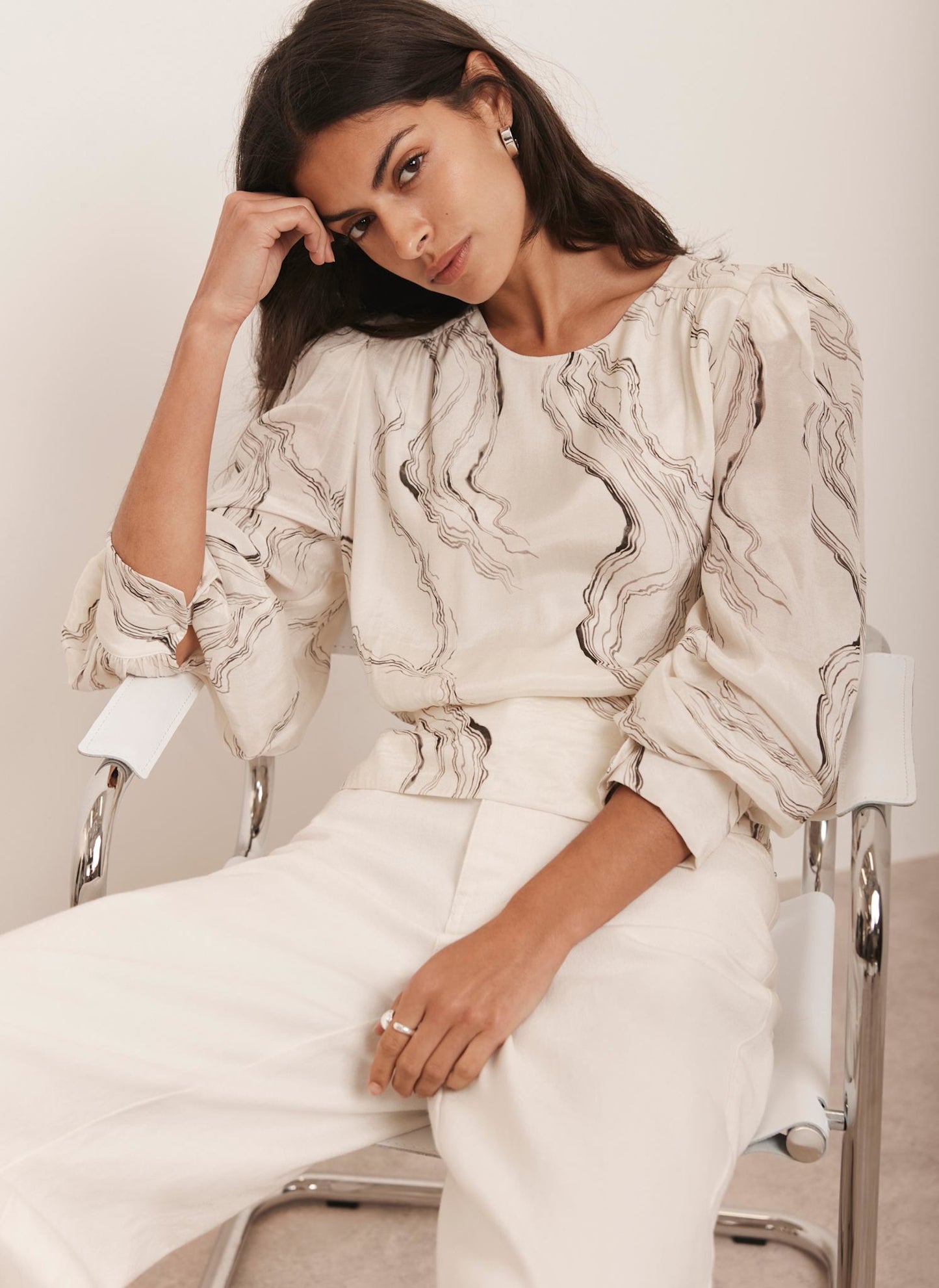 Cream Marble Print Blouse