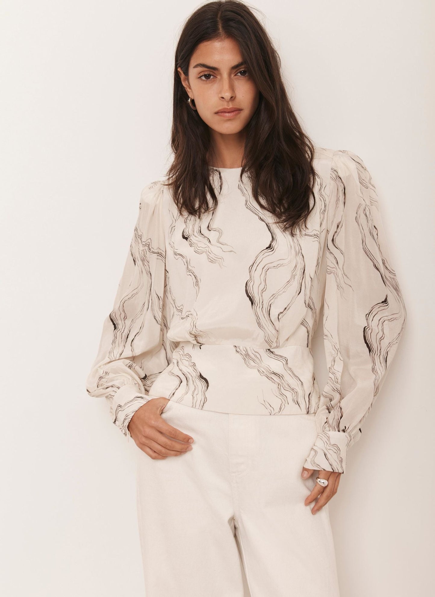 Cream Marble Print Blouse