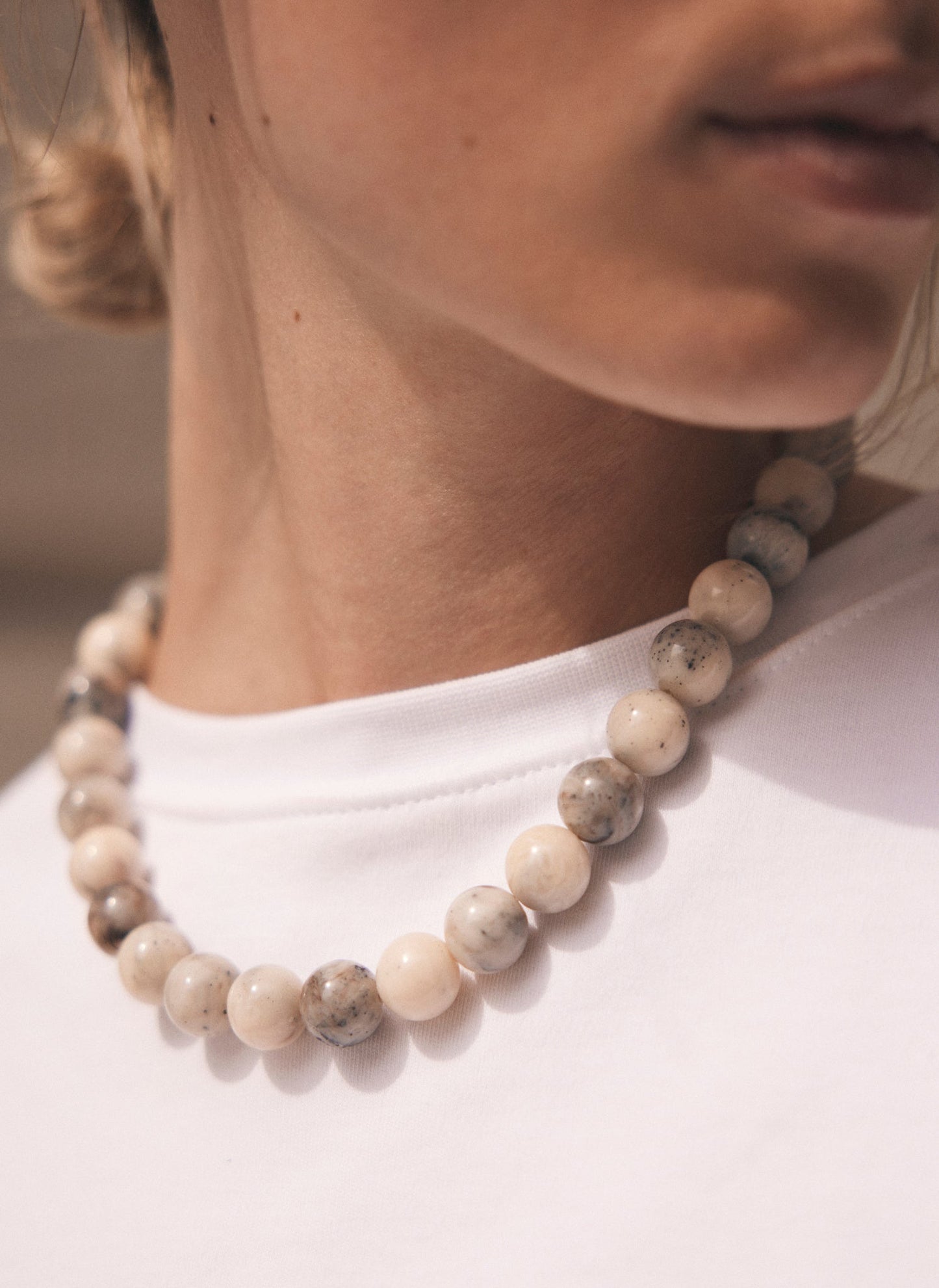 Cream Marbled Stone Beaded Necklace