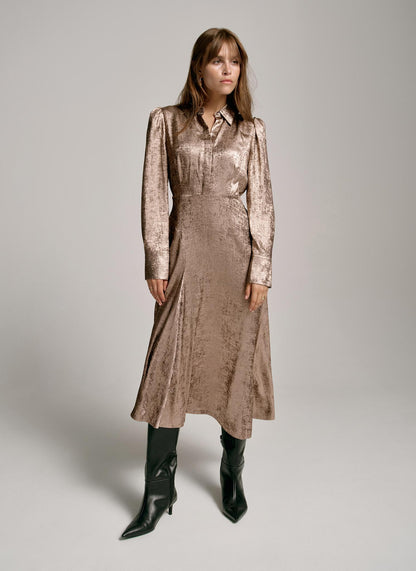 Gold Metallic Midi Shirt Dress