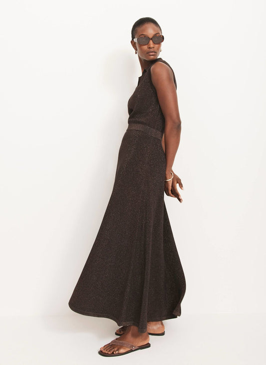 Brown Metallic Knit Midi Dress