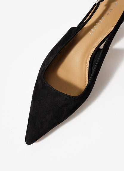 Mila Black Suede Slingback Kitten Heels