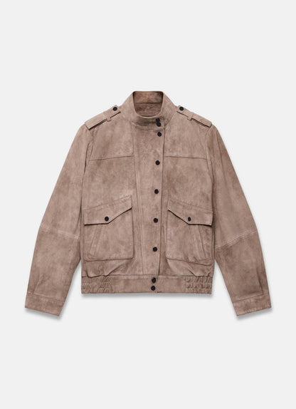 Neutral Suede Bomber Jacket