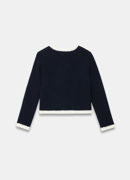Navy Crochet Cotton Blend Jacket