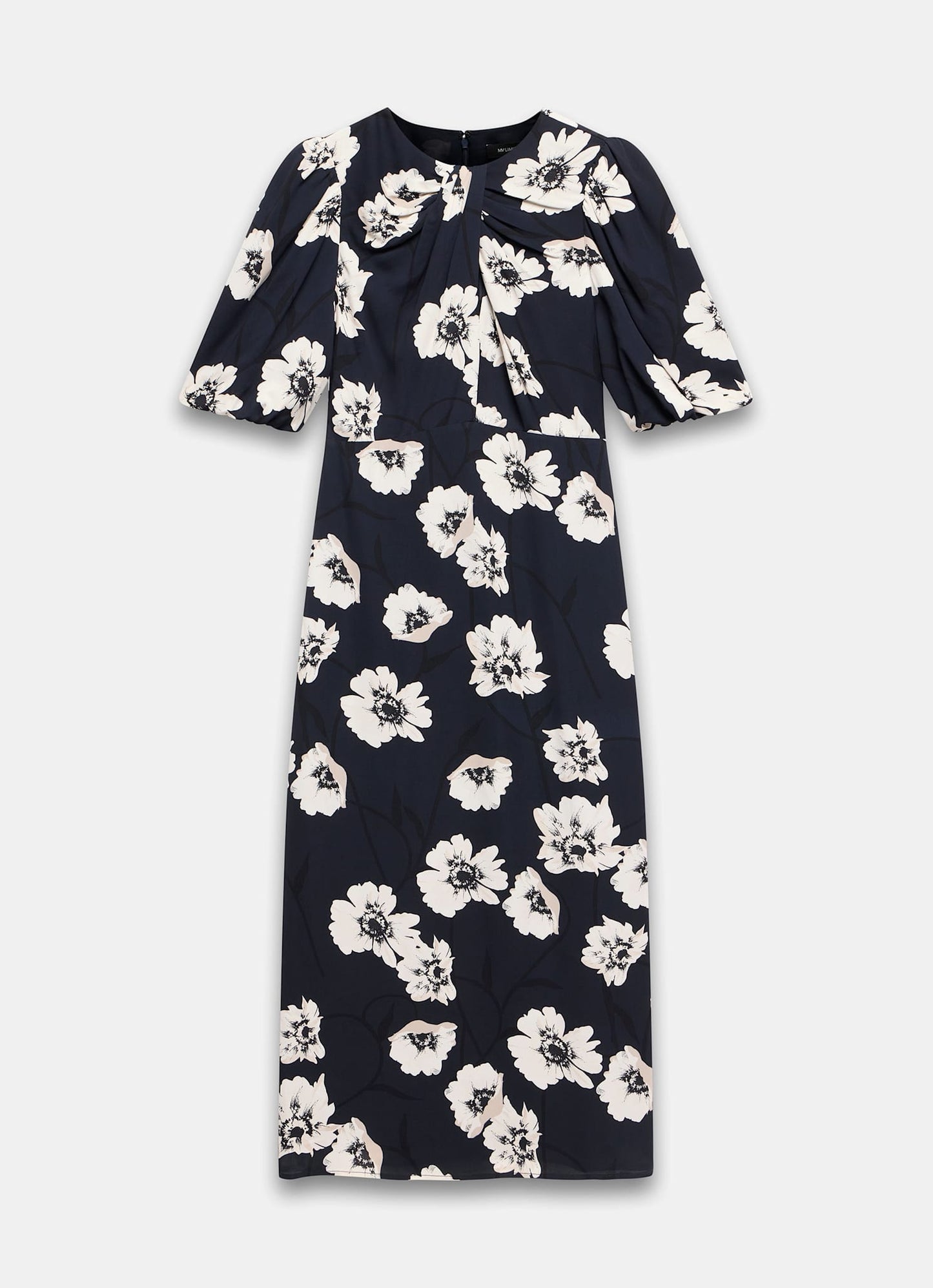 Navy Floral Print Midi Dress