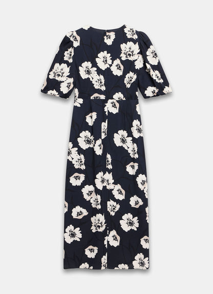 Navy Floral Print Midi Dress