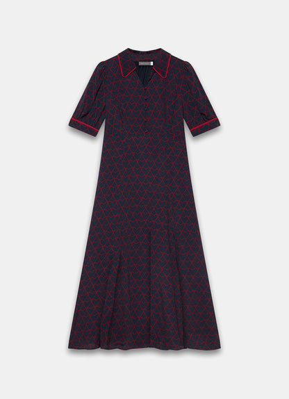 Navy Heart Print Midi Dress