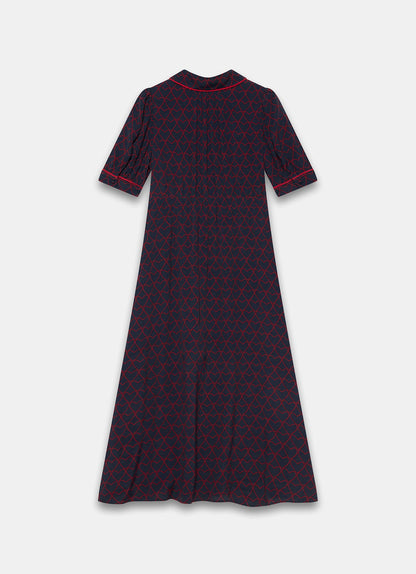 Navy Heart Print Midi Dress