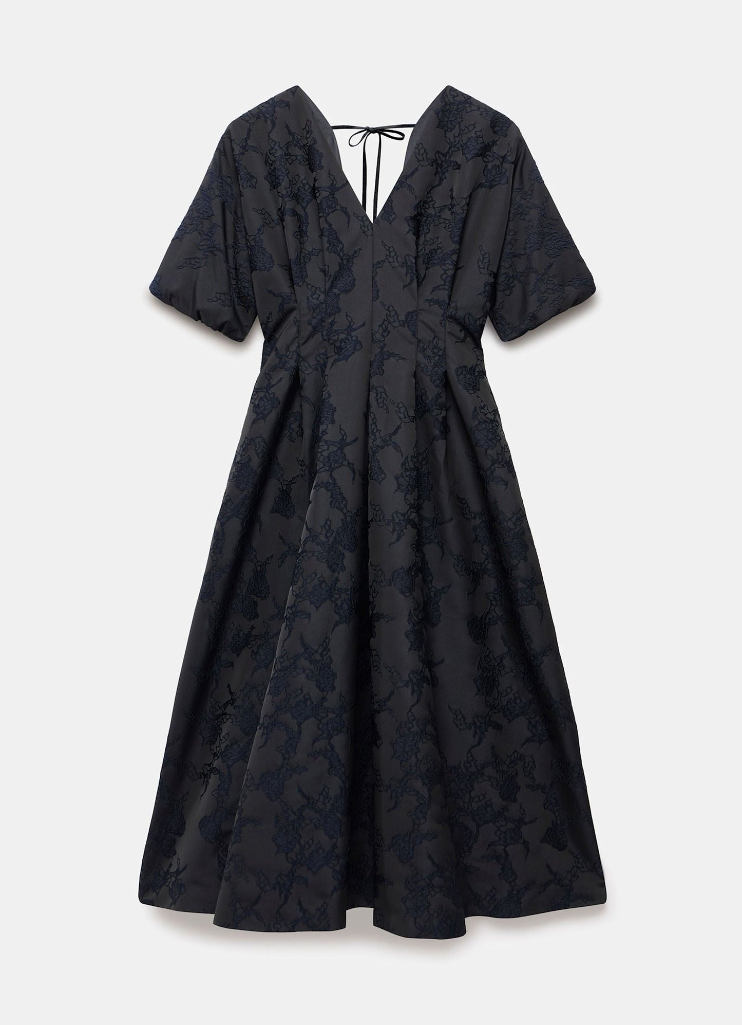 Navy Jacquard Midi Dress