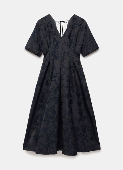 Navy Jacquard Midi Dress