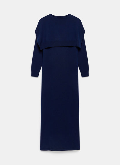 Navy Scarf Detail Knit Midi Dress