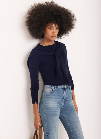 Navy Cotton Blend Scarf Detail Jumper