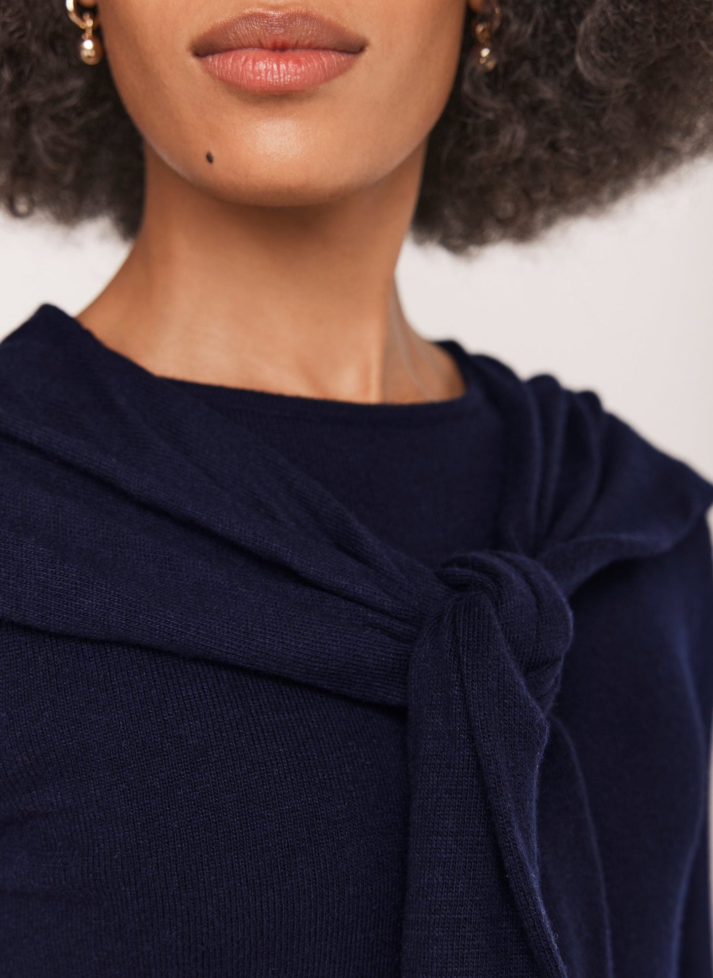 Navy Cotton Blend Scarf Detail Jumper