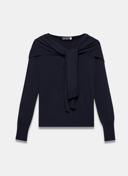 Navy Cotton Blend Scarf Detail Jumper