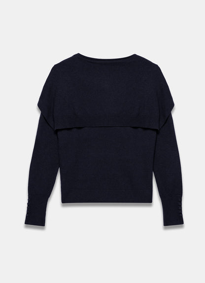 Navy Cotton Blend Scarf Detail Jumper
