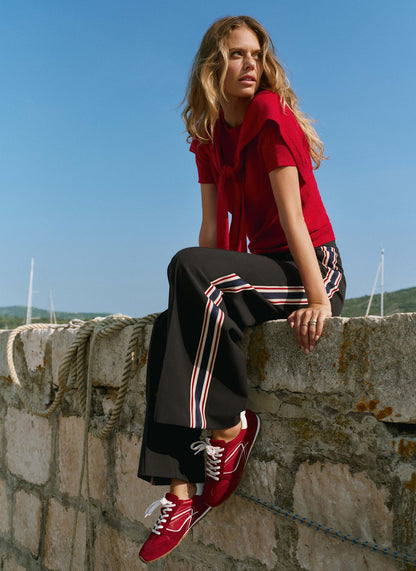 Navy Contrast Side Stripe Trousers