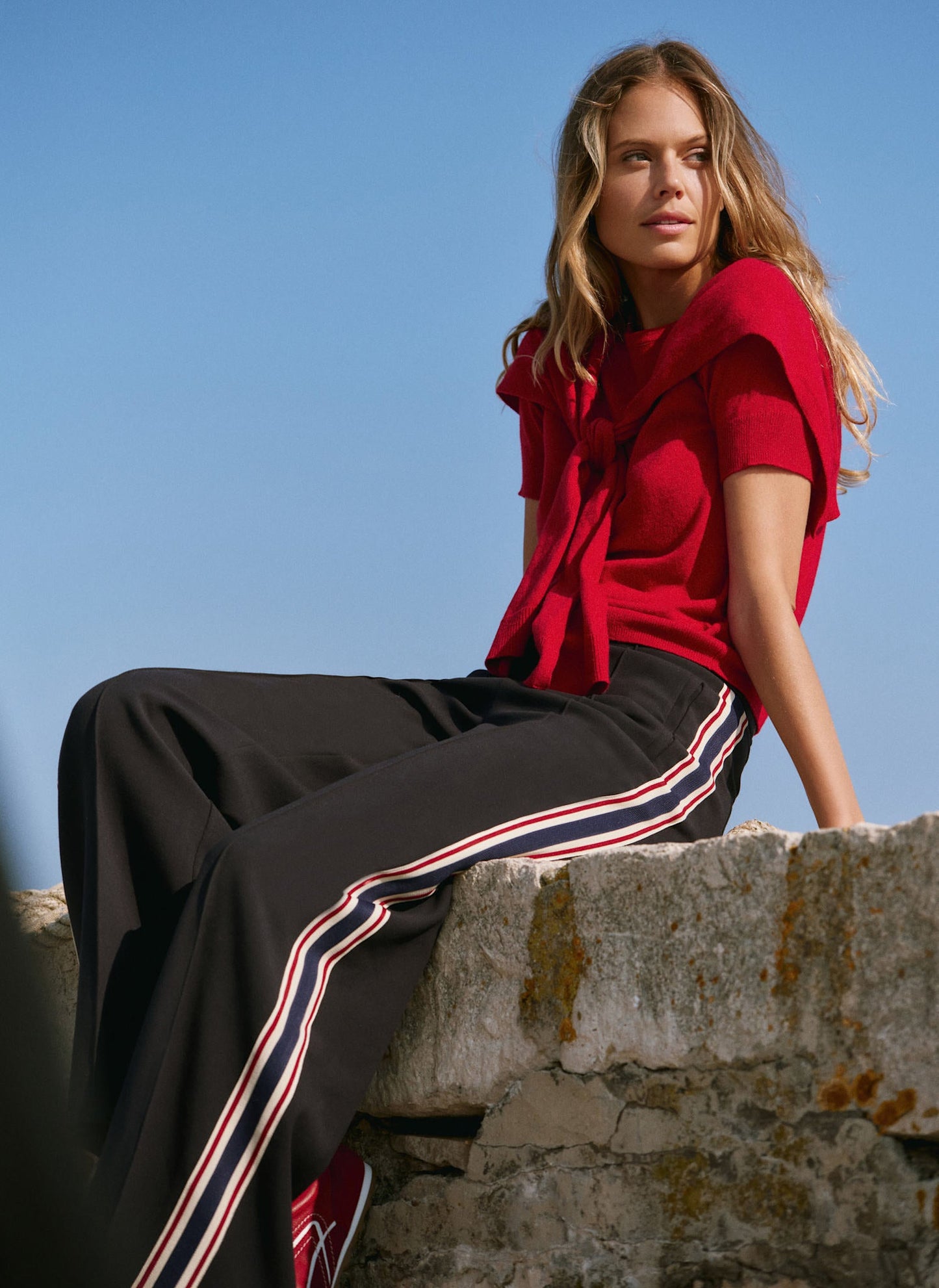 Navy Contrast Side Stripe Trousers