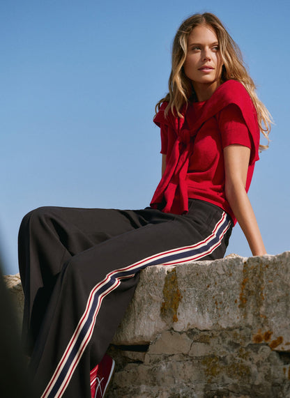 Navy Contrast Side Stripe Trousers