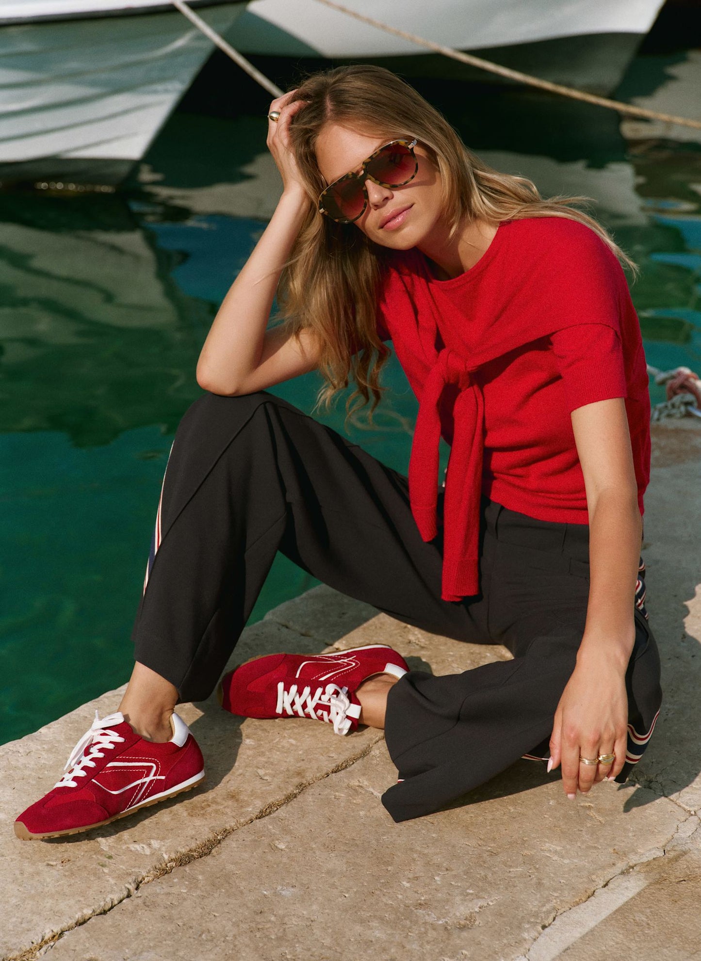 Navy Contrast Side Stripe Trousers