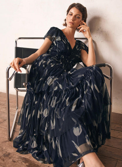 Navy Floral Print Maxi Dress