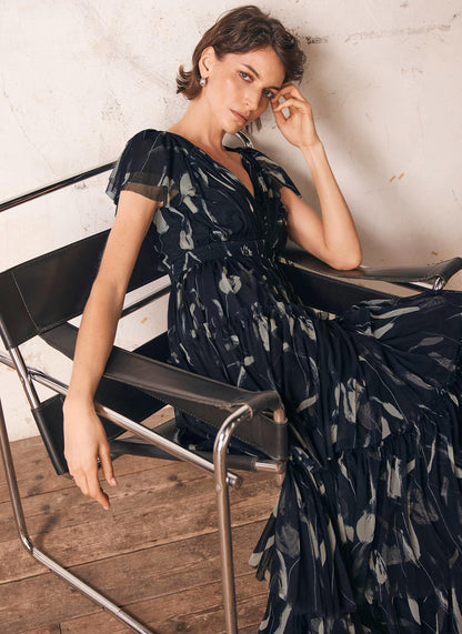 Navy Floral Print Maxi Dress