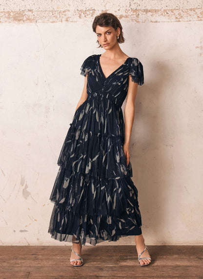 Navy Floral Print Maxi Dress