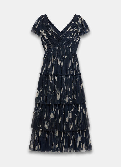 Navy Floral Print Maxi Dress