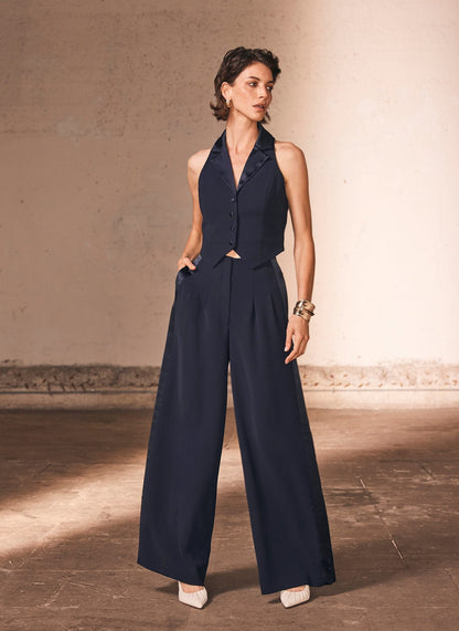 Navy Wide Tuxedo Trousers