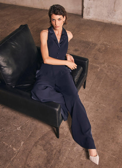 Navy Wide Tuxedo Trousers