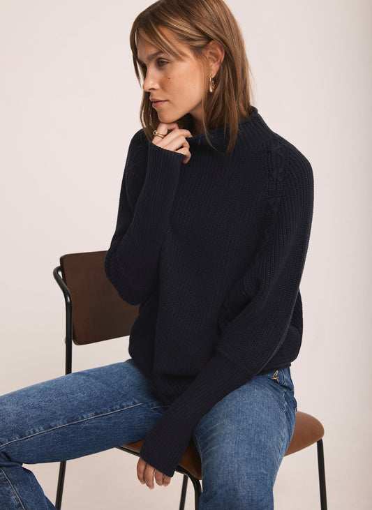Navy Whipstitch Cotton Blend Jumper