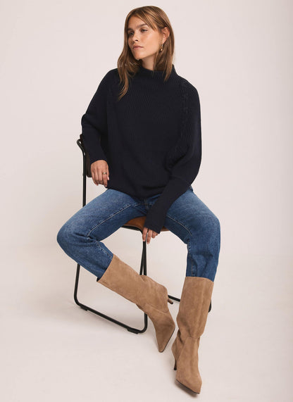 Navy Whipstitch Cotton Blend Jumper