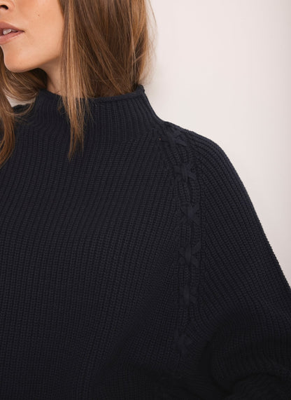 Navy Whipstitch Cotton Blend Jumper