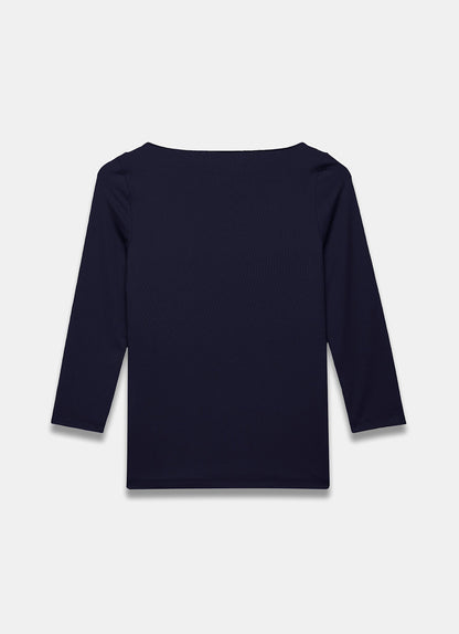 Navy Slash Neck Layering Top