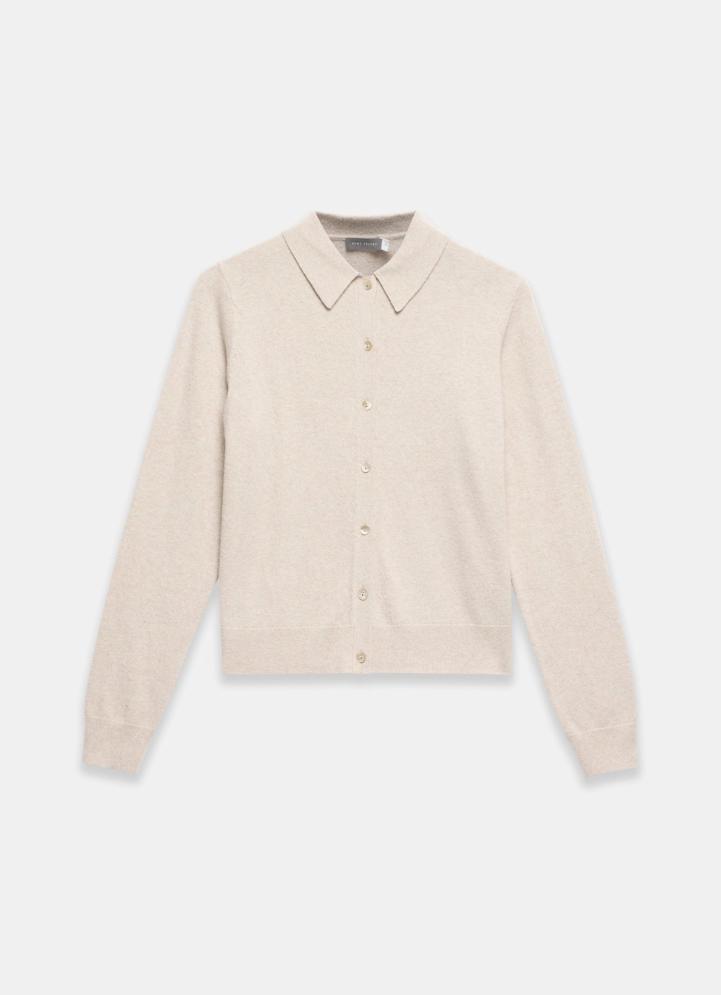 Neutral Cotton Blend Button Collar Cardigan