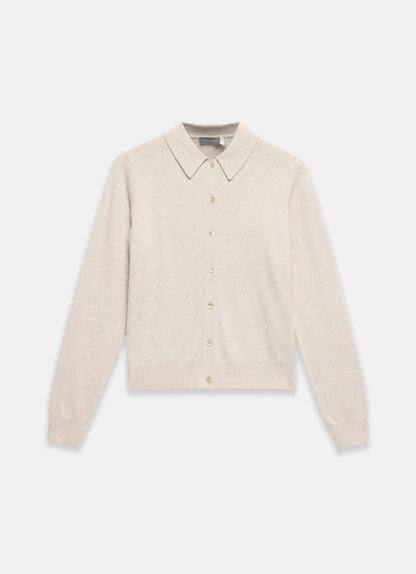 Neutral Cotton Blend Button Collar Cardigan