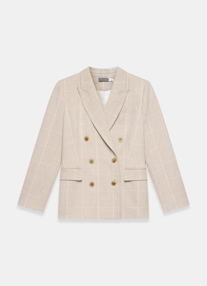 Neutral Checked Double Breasted Blazer