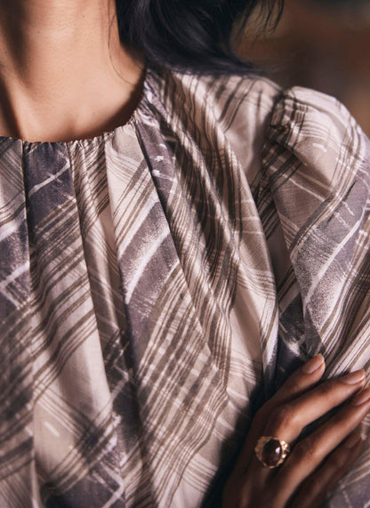 Brown Check Print Blouse