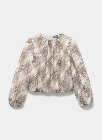 Brown Check Print Blouse